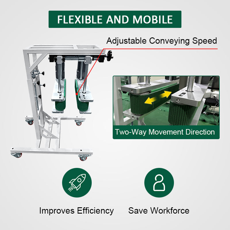 NEXDUSTRY Bottomless Hugger Belt Conveyor for Bottle and Package Side Gripping