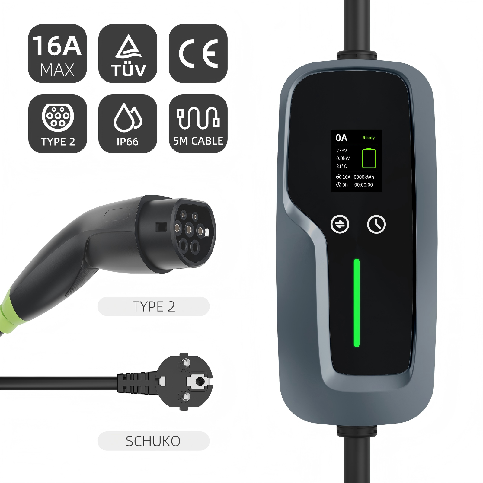 Home Emergency Type 2 Portable EV Charger with LCD screen
